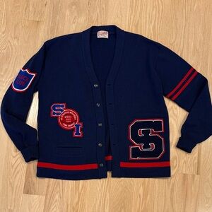 Navy Varsity Cardigan with Red Accents - vintage 1980’s